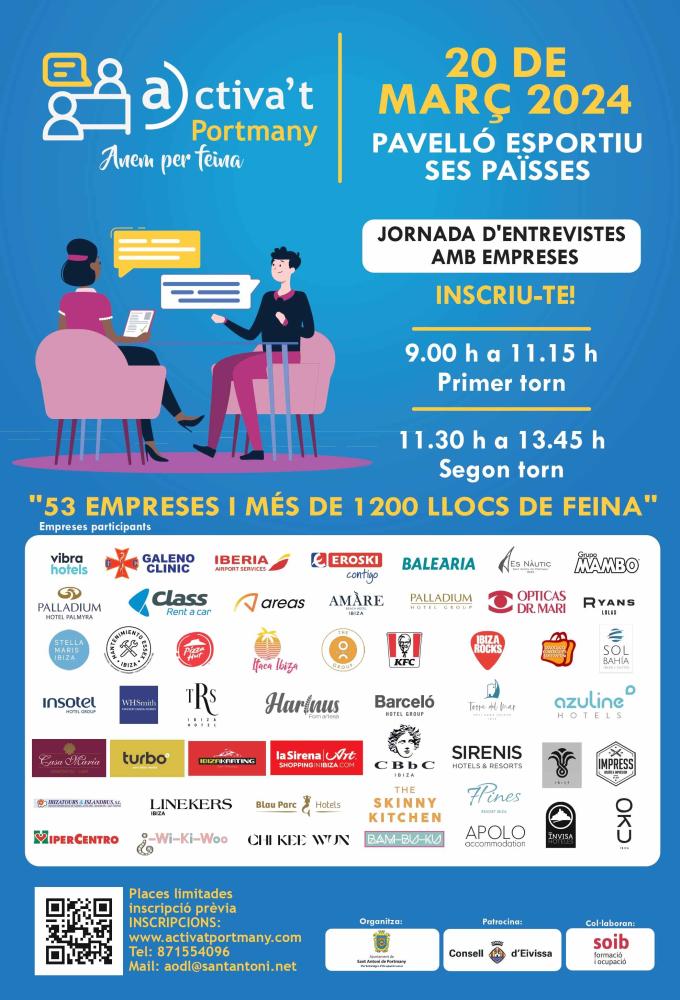  Imagen El Ayuntamiento de Sant Antoni de Portmany organiza la cuarta edición de la feria de empleo ‘Activa’t Portmany’